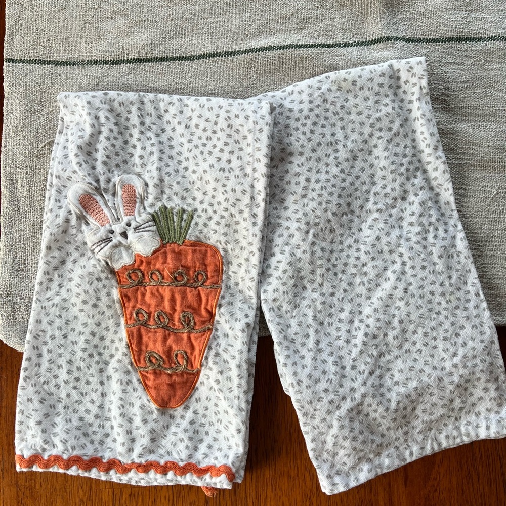White and Orange Bunny Carrot Towel